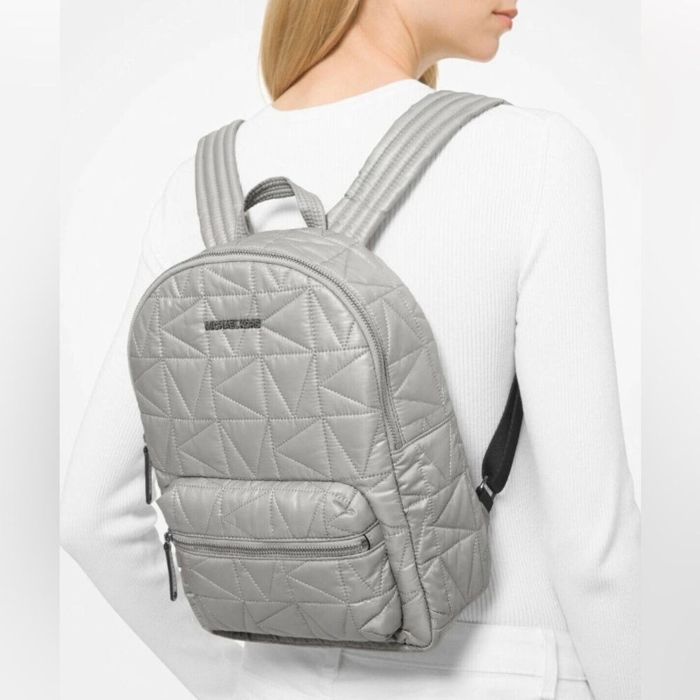 Michael Kors Winnie Medium Quilted Nylon Gray Backpack $398 FS